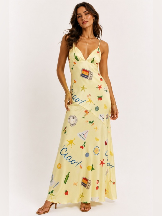 For Love And Lemons Dresses & Skirts - For Love & Lemons Ciao Print Slip Maxi Dress Size M NWT